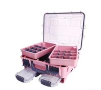 HpLive Gran maletín de pesca impermeable con compartimentos extraíbles y varios compartimentos para organizar cebos y ganchos, resistente a los golpes para pesca en barco y orilla (rosa)