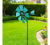 HpLive Molino de viento de hierro vintage de 110 cm con alas de hoja verde azulado para patio, césped y terraza