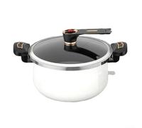 HpLive Olla de hierro fundido esmaltado de 7 l con tapa de cristal, gran capacidad para cocinar en cocinas de gas, inducción y eléctricas, para guisos y cocción a presión (7 L, blanco)