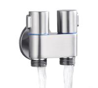 HpLive Válvula de ángulo de doble control, grifo de lavadora de doble control G1/2 1 entrada 2 salidas con mango de metal e interruptor giratorio (plata)