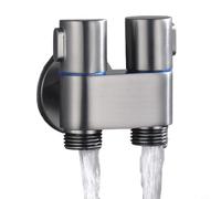 HpLive Válvula de ángulo de doble control, grifo de lavadora de doble control G1/2 1 entrada 2 salidas con mango de metal e interruptor giratorio (gris)