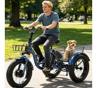 HpLNDas Triciclo EléCtrico De 20'' para Adultos con NeumáTicos Anchos, Pedaleo Asistido, Cesta De Carga Trasera, Pantalla LCD, Bocina Y Faro, Asiento Ajustable Y Carga MáXima: 150 Kg Blue