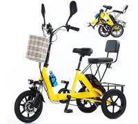 HpLNDas Triciclo Eléctrico Plegable para Adultos, De 3 Ruedas, con Pantalla LCD, con Asiento para Pasajero Y Cesta Grande, Capacidad De Carga De 180 Kg Y 45 Km De Autonomía, Bocina Y Luz Led Yellow
