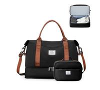 HPLQQ Bolsa de Viaje 40x20x25 Ryanair Equipaje de Mano Bolsa de Fin de Semana de Deporte Mujer Impermeable Bolsa Gimnasio Bolso Maternidad Hospital con Neceser,N4-Negro-Marrón