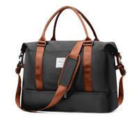 HPLQQ Grande Bolsa de Viaje Equipaje de Mano Bolsa de Fin de Semana de Deporte Mujer con Compartimento para Zapatos Impermeable Bolso Gimnasio Bolso Maternidad Hospital 50L,A05-Marrón Negro
