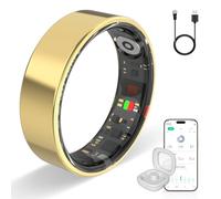 HPLSZCN Anillo Inteligente, rastreador de Actividad física con frecuencia cardíaca, oxígeno en Sangre, estrés, monitoreo del sueño, Seguimiento de Pasos（Oro, 7
