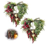 HPMCVE Ghirlanda a Forma di Cuore Rustica per Porta d'ingresso di San Valentinos, ghirlanda romantica con Robusto anello per appenderla, fogliame dorato, Fiori in Tessuto e campanellino(3 pcs)