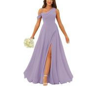 HPPEE Vestido de dama de honor con un hombro descubierto, largo y fruncido, de gasa, acampanado, formal, para boda, Wisteria, 38