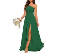 HPPEE Vestido de dama de honor de gasa de un hombro con plisado largo una línea de vestido de graduación para mujer WYX476, Verde esmeralda., 44
