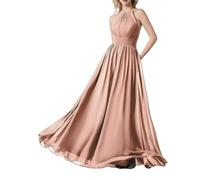 HPPEE Vestido de dama de honor para mujer, plisado, sin mangas, de chifón, largo, formal, vestido de noche, Rosa Polvoriento, 60 Grande
