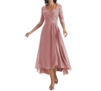 HPPEE Vestido de noche formal para mujer con apliques de encaje, plisado, acampanado, para madre de la novia, Rosa Polvoriento, 46