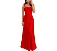 HPPEE Vestido largo de satén para mujer, plisado, sin mangas, largo hasta el suelo, corsé formal, rosso, 58 Grande
