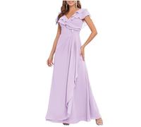 HPPEE Vestido largo para madre de la novia para mujer, con volantes, mangas de capa, vestido formal de invitada de boda, Lila, 46