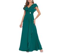 HPPEE Vestido largo para madre de la novia para mujer, con volantes, mangas de capa, vestido formal de invitada de boda, Teal, 48