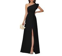 HPPEE Vestidos de dama de honor con un hombro descubierto para mujer, con abertura, plisado, largo, vestido formal de dama de honor, Negro, 48 Grande