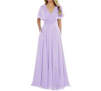 HPPEE Vestidos de dama de honor de boda, vestido formal de fiesta de graduación con bolsillos para mujeres y jóvenes, Lila, 48