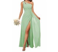 HPPEE Vestidos de dama de honor de un hombro con abertura para mujer, vestido largo fluido de gasa, vestido formal para mujer, Salvia polvoriento, 40
