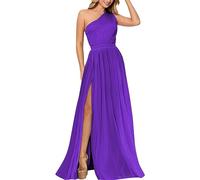 HPPEE Vestidos de dama de honor de un hombro para mujer, tul largo, corsé modesto, con vuelo, vestidos de noche formales con abertura, Morado (, 60 Más
