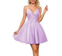 HPPEE Vestidos de tul con lentejuelas brillantes para adolescentes, cuello en V, tirantes delgados, vestido de fiesta de cóctel, Lila, 38