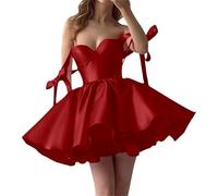 HPPEE WYX583 - Vestido de satén para adolescentes, tirantes con lazo, minivestido de graduación, vestido corto de cóctel, rosso, 38