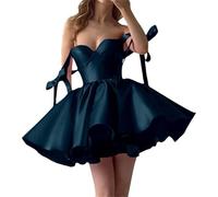 HPPEE WYX583 - Vestido de satén para adolescentes, tirantes con lazo, minivestido de graduación, vestido corto de cóctel, Teal, 34