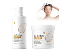 Hppsctink 2pcs Productos de arroz para el cabello, 500ml Champú de Arroz y 500g Mascarilla Capilar de Arroz, Mejora el Encrespamiento, las Puntas secas y las Puntas Abiertas, shampoo