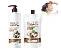 Hppsctink 500ml Champú de coco y 400g Mascarilla capilar de coco, acondicionador limpiador e hidratante, cabello grueso y voluminoso, shampoo