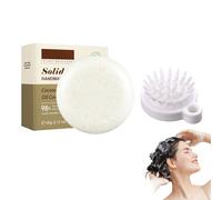 Hppsctink 60g Champú sólido de coco y Cepillo para champú, Limpieza profunda del cuero cabelludo, Nutritivo y reparador para cabello seco y dañado, shampoo