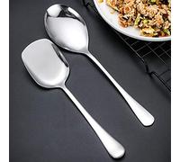 HPTHLY Cucharas Cuchara de Sopa de Acero Inoxidable de Gran tamaño Cuchara de arroz de Mango Largo de Alto Brillo Cubiertos de Servicio de Cocina Cuchara para Servir,(Square Head)