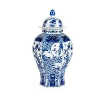 HPTHLY Jarrón De Cerámica con Forma De Tarro De Jengibre, Tarro De Jengibre Tradicional De Cerámica con Tapa, Tarros Decorativos De Porcelana De Cerámica Azul Y Blanca(C-18 * 32Cm)