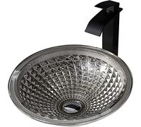 HPTHLY Lavabo De Baño Moderno, Redondo, Artístico, De Vidrio Templado, Tipo Cuenco, Estilo SPA, sobre Encimera con Grifo Cascada, 41 Cm De Largo X 41 Cm, Dorado.,Silver