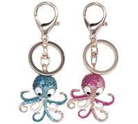 HPZIHUIT 2 uds llavero con diamantes de imitación en forma de pulpo a la moda llavero bolso colgante regalo (azul + rosa rojo)