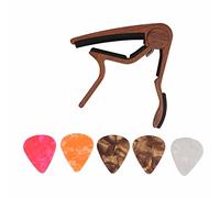 HPZIHUIT Juego de Accesorios de Abrazadera de Cuerda de liberación rápida Capo con 5 púas de Guitarra para bajo Banjo (Madera Oscura)
