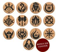 HQ - Posavasos de Corcho DND - Juego de 12 Posavasos de Clase + 1 DM Icono - Gran Regalo para Jugadores de D&D, Jugadores, DM, Hombres o Mujeres - Accesorios de Dungeons & Dragons para decoración del