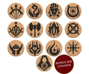 HQ - Posavasos de Corcho DND - Juego de 12 Posavasos de Clase + 1 DM Icono - Gran Regalo para Jugadores de D&D, Jugadores, DM, Hombres o Mujeres - Accesorios de Dungeons & Dragons para decoración del