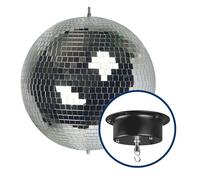 HQ-Power Set con bola de discoteca Ø 30 cm + motor de 4 W, bola de espejos giratoria de cristal facetado reflectante, 1,8-2,5 rpm, capacidad de carga de 5 kg, sistema de suspensión seguro para montaje
