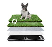 HQ4us - Almohadilla de césped para perros con bandeja, grande, de 31 x 21 pulgadas, con 2 césped artificial para perros con borde dobladillo, almohadillas para orina para perros, realista, menos olor,