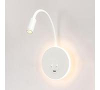 HQHYGM 11W Wall Light Indoor Metal Swivelliwallp Round with Double USB Connection Bedsidep 2 Flame for Bedroom Liviroom/White