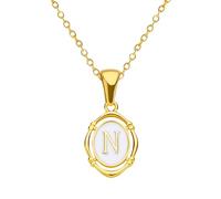 HQHYGM 14K Gold Filled Alphabet Necklace For Women and Men, Drip Oil Letter Oval Necklaces Alphabet J K L M N O P Q Initials Pendant Necklace, Bubble Necklace Letter Charms