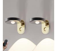 HQHYGM 2 Pcs Rechargeable Light Wireless Indoor Wall Light with Remote Picturep Wallp ° Rotatable Showcase Spots Lightifor Liviroom/Grey