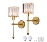 HQHYGM 2 Pieces Rechargeable Wall Light Crystal with Removable Rechargeable and Remote Control 3 Colours Cordless Wallp for Bedroom Liviroom Hallway/D