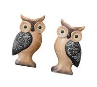 HQHYGM 2 Pieces Wooden Figurine Owl Statue Home Decor Collection Animal Sculpture Ornament for Bedroom Table Centerpieces Office