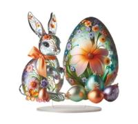 HQHYGM 2D Easter Bunny Egg Decoration Flat Desktop Ornament Birthday Gift Decorative Board with Base for Tabletop Study Office Shelf, Style H