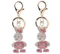 HQHYGM 2pcs Bunny Metal Rabbit Rhinestone Decorative Keyring Pendant for Women Girls Car Keychain