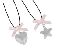 HQHYGM 2Pcs Clavicle Chain Bowknot Heart and Star Pendant Necklace Adjustable Length Neckchain Fashionable Jewelry for Women CCB Wax Rope