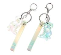 HQHYGM 2pcs Dinosaur Pendant Chains Decorative Handbag Key Rings Set, Colorful Acrylic Light Green White, Bag Charm Accessories for Women Boys and Girls