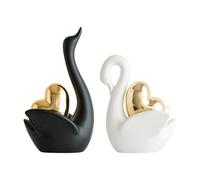 HQHYGM 2Pcs Figurines Tabletop Ornament Art Crafts Couple's Decor Creative Table Decoration Swan Statues for Bookshelf Entrance, Black and White