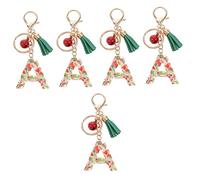 HQHYGM 2pcs Letter a Resin Bell Keyring Christmas Tassel Keychain Xmas Alphabet Rings Hanging Keyrings Key Chains Women