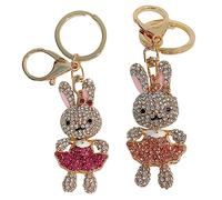 HQHYGM 2pcs Rabbit Kids Keychain Animal Chain Key Chains for Women Rhinestone Keyring Small Animals Miss Birthday Present Metal