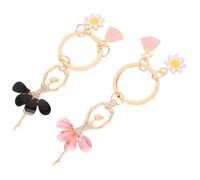 HQHYGM 2PCS Rhinestone Ballet Dancing Girl Keychains Women, Metal Key Ring Accessories for Car Bag, Party Set with Pink and Black Charms